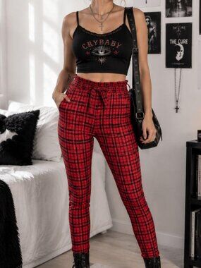 red plaid pants